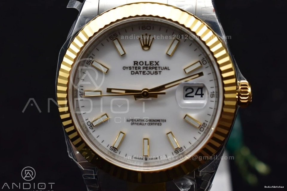 White 1:1 904L YG Dial DateJust 41 599 on VS ModernLook VSF Oyster 126333 SS Best Edition Bracelet 0405